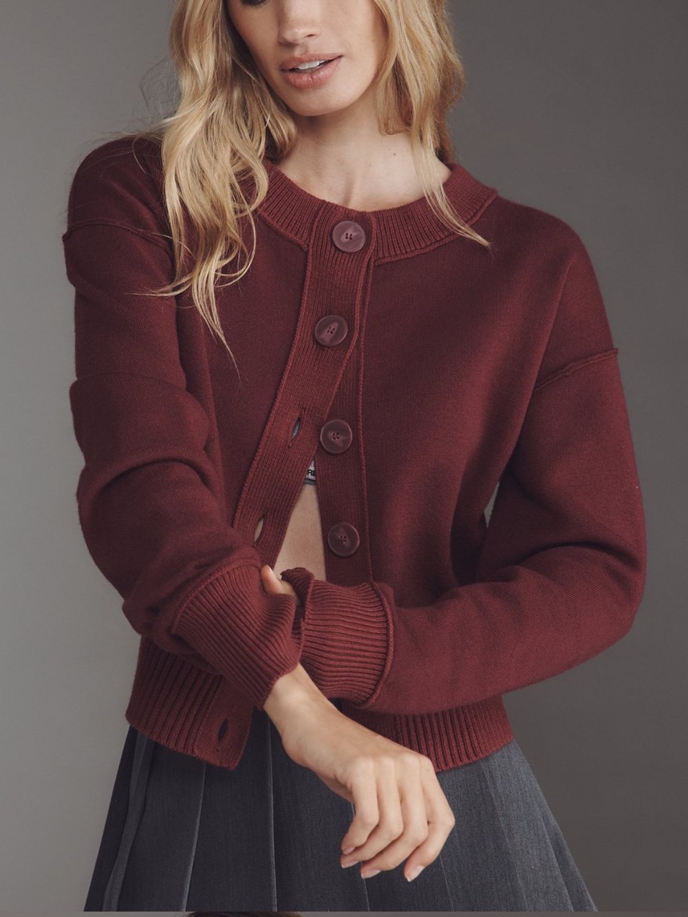 NWOT Maeve Anthropologie Sutton Cardigan Button Down Sweater M Deep Rose Brown